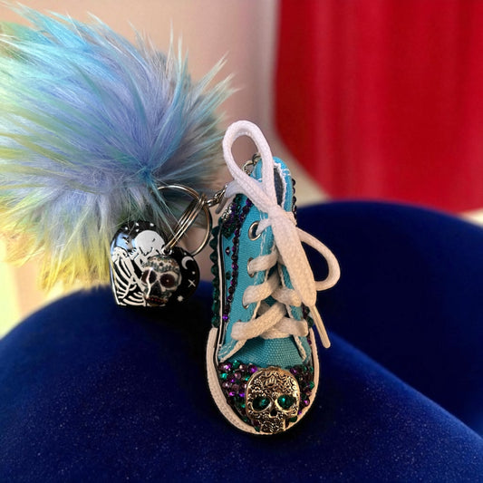 Bedazzled Handsome Converse Keychain - Blue Skull