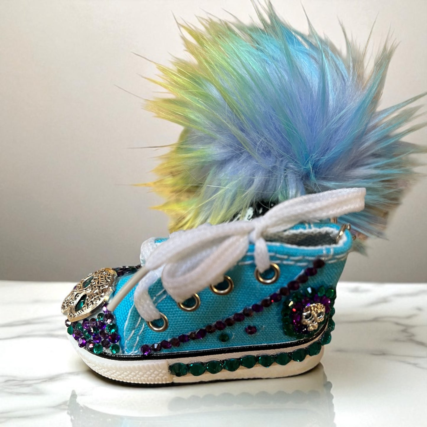 Bedazzled Handsome Converse Keychain - Blue Skull