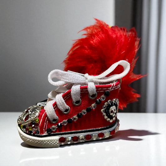 Bedazzled Handmade Converse Keychain - Red Skull