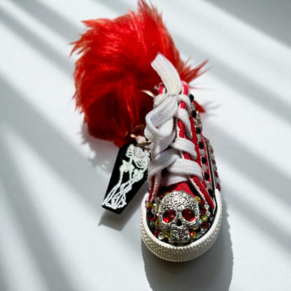 Bedazzled Handmade Converse Keychain - Red Skull