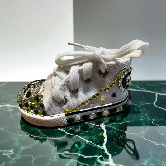 Bedazzled Handmade Converse Keychain - Green Skull