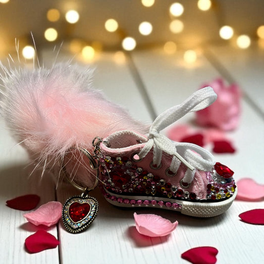 Bedazzled Handmade Converse Keychain-xoxo Heart Love