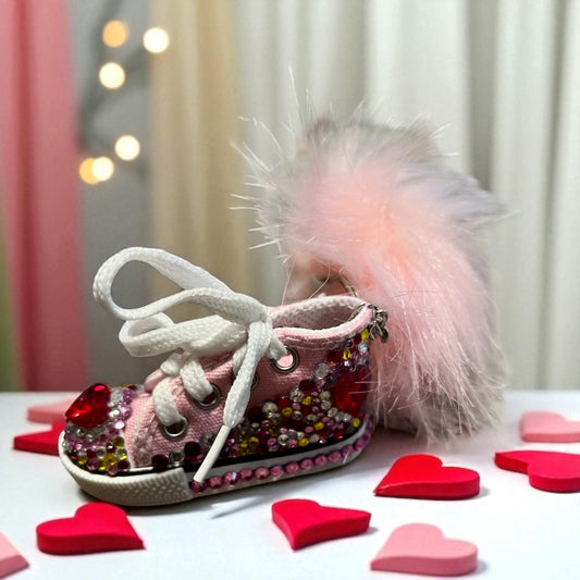 Bedazzled Handmade Converse Keychain-xoxo Heart Love