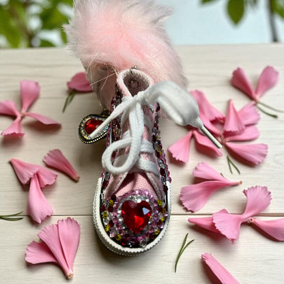 Bedazzled Handmade Converse Keychain-xoxo Heart Love