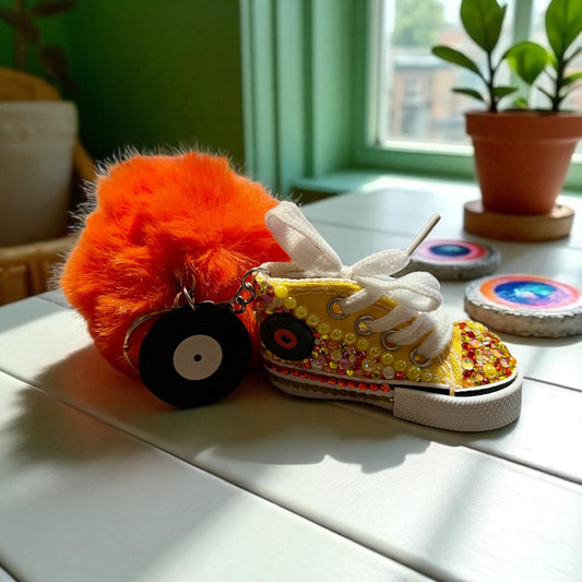 Bedazzled Handmade Converse Keychain: Disco Track Record