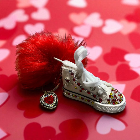 Bedazzled Handmade Converse Shoe Keychain – Heart Love