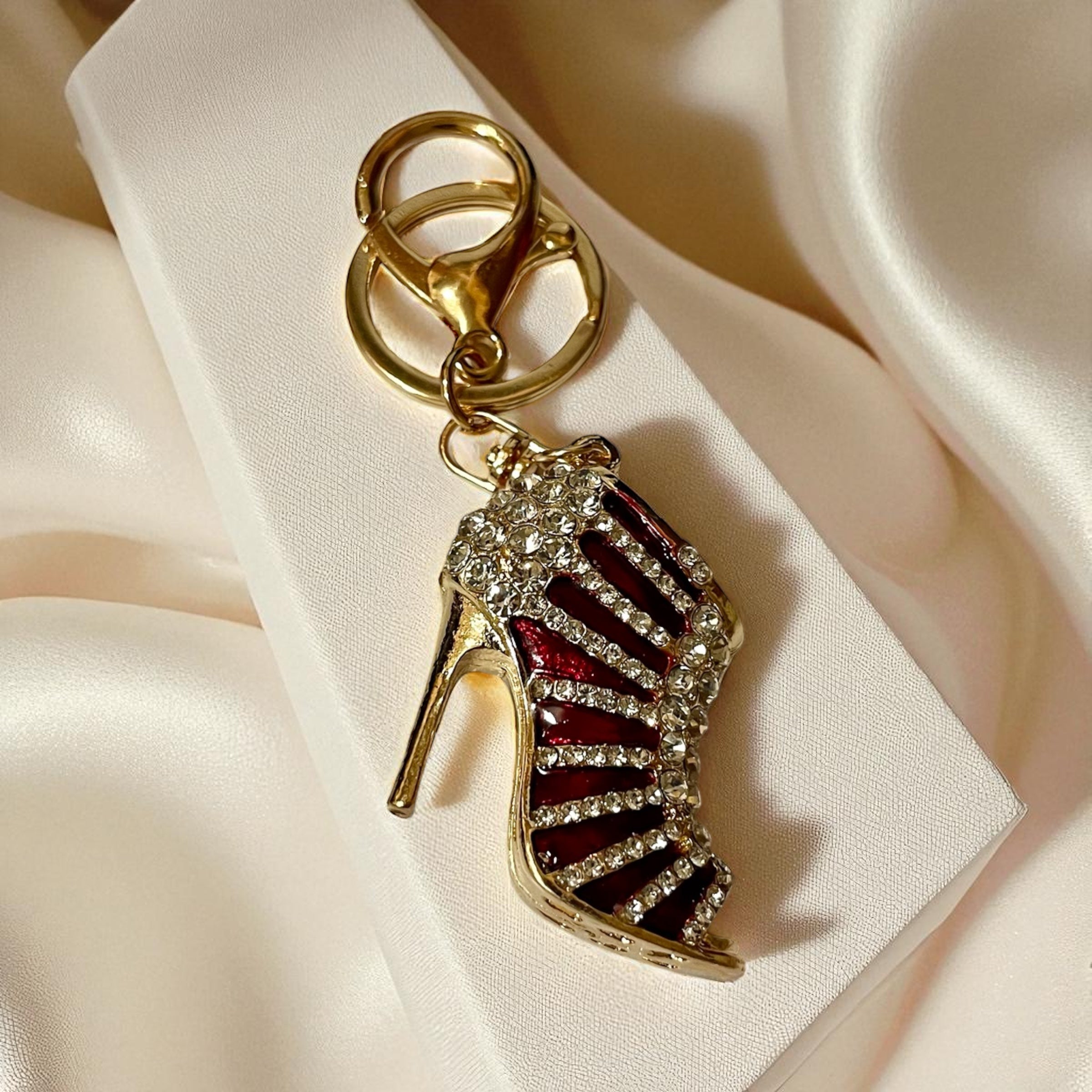 Elegant Rhinestone Stripe Pump Heels Keychain