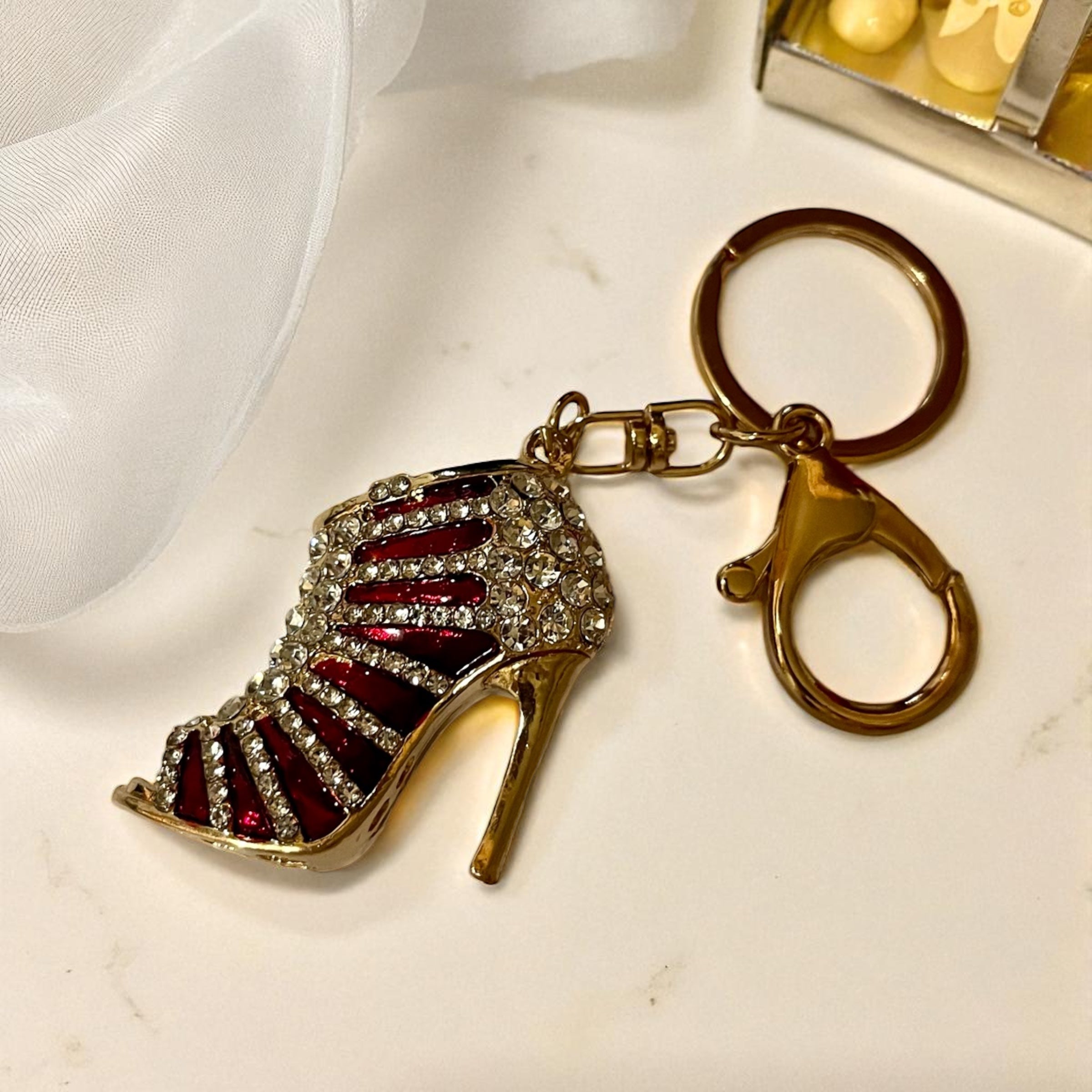 Elegant Rhinestone Stripe Pump Heels Keychain