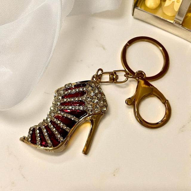 Elegant Rhinestone Stripe Pump Heels Keychain