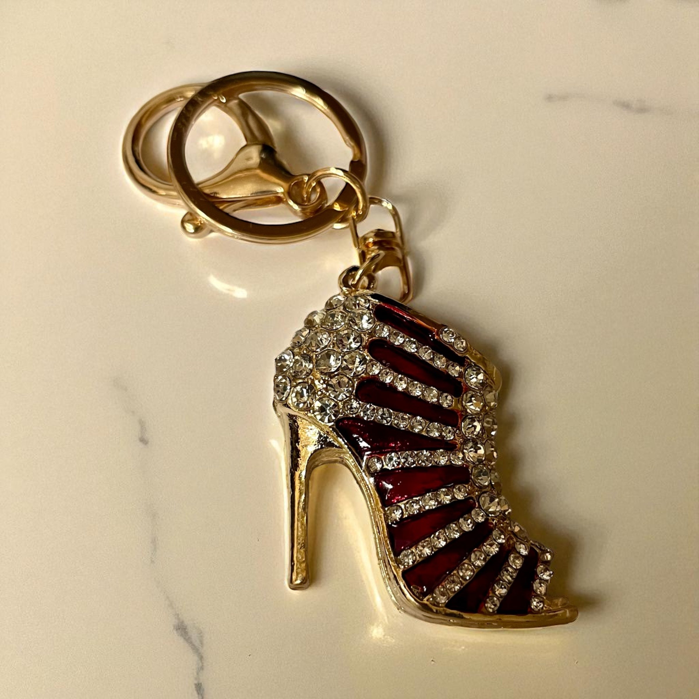Elegant Rhinestone Stripe Pump Heels Keychain