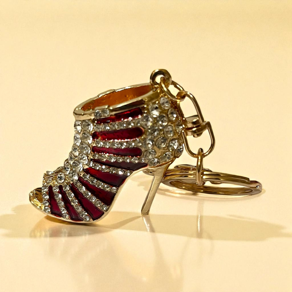 Elegant Rhinestone Stripe Pump Heels Keychain