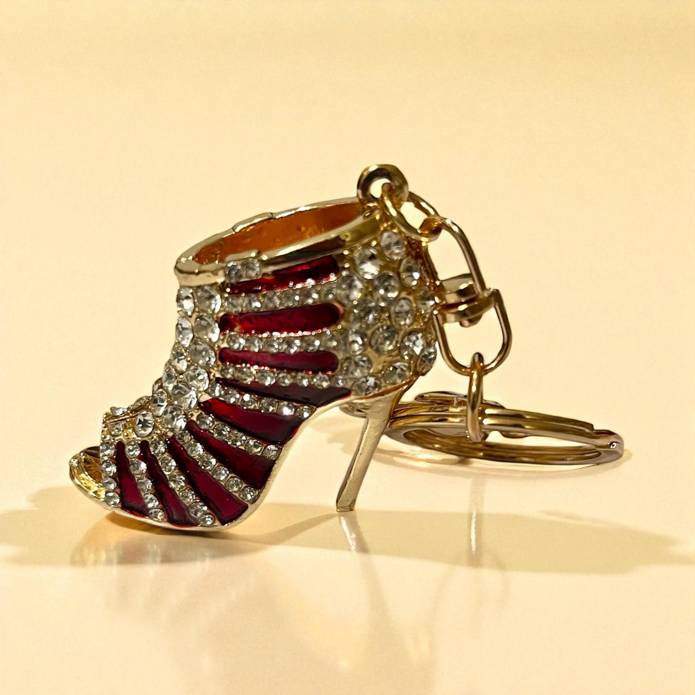 Elegant Rhinestone Stripe Pump Heels Keychain
