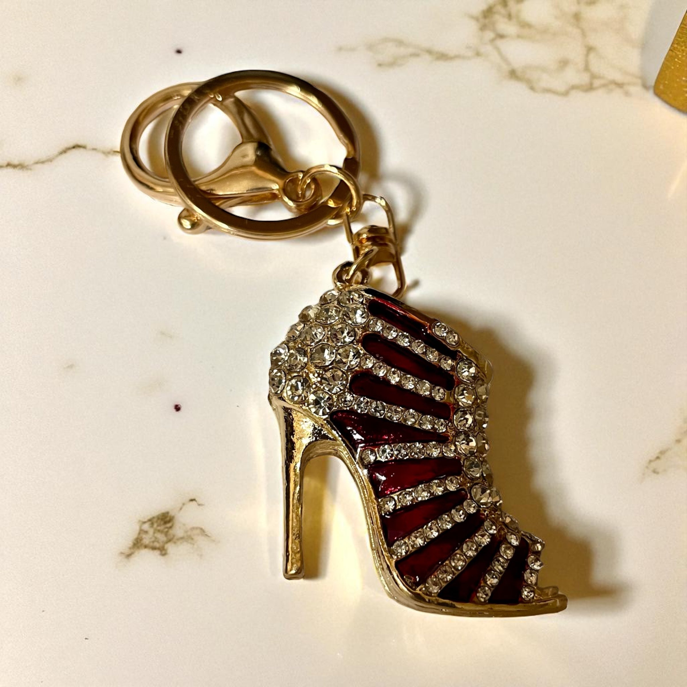 Elegant Rhinestone Stripe Pump Heels Keychain