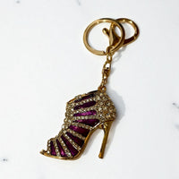 Elegant Rhinestone Stripe Pump Heels Keychain