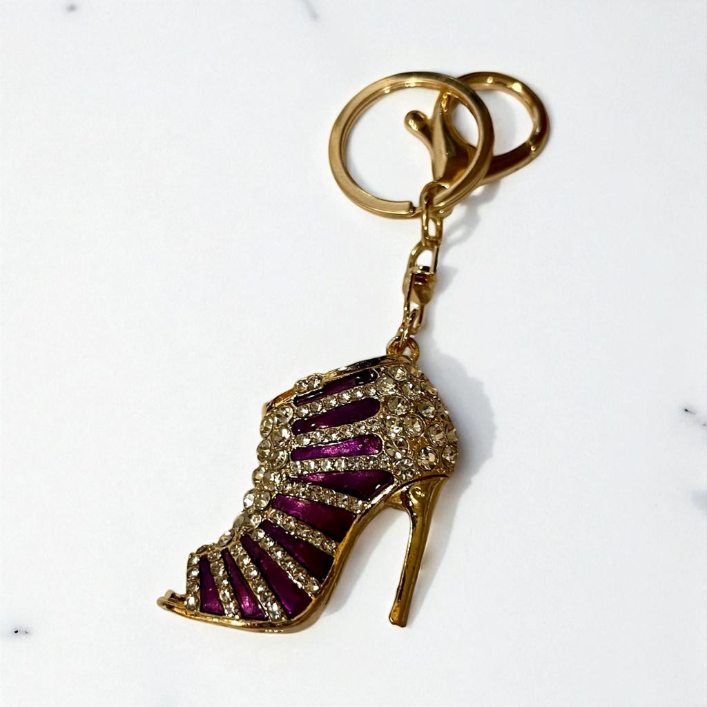 Elegant Rhinestone Stripe Pump Heels Keychain