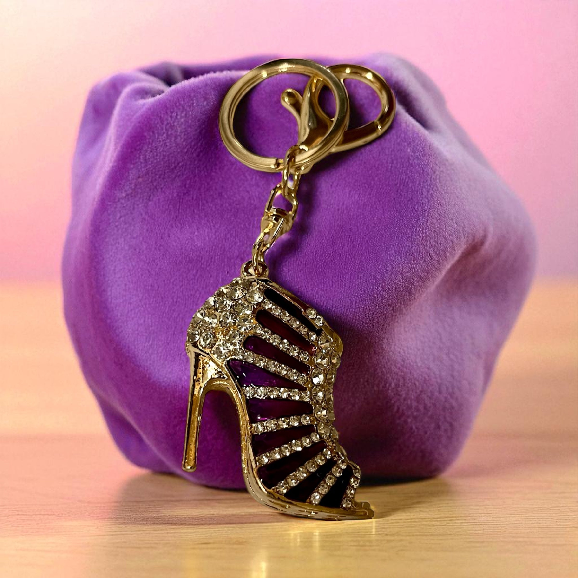 Elegant Rhinestone Stripe Pump Heels Keychain