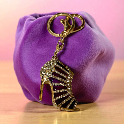 Elegant Rhinestone Stripe Pump Heels Keychain