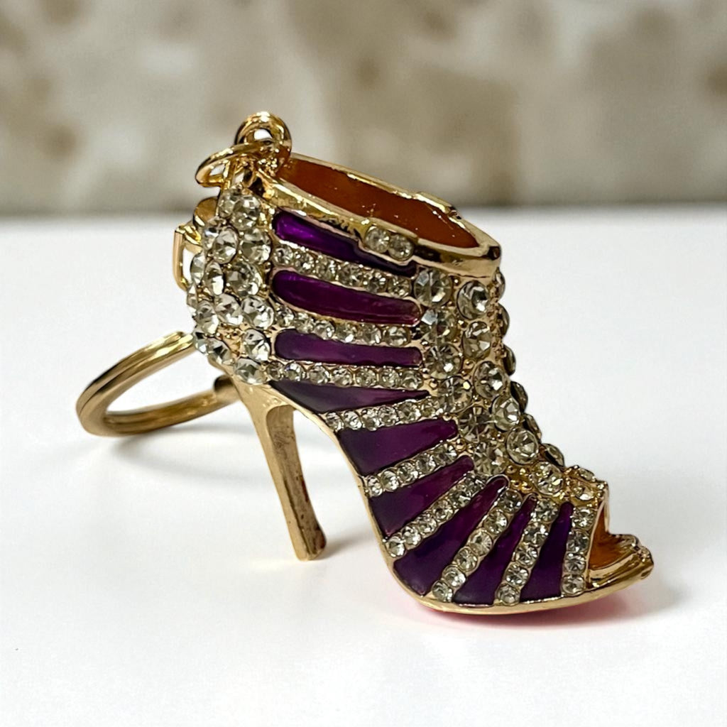Elegant Rhinestone Stripe Pump Heels Keychain