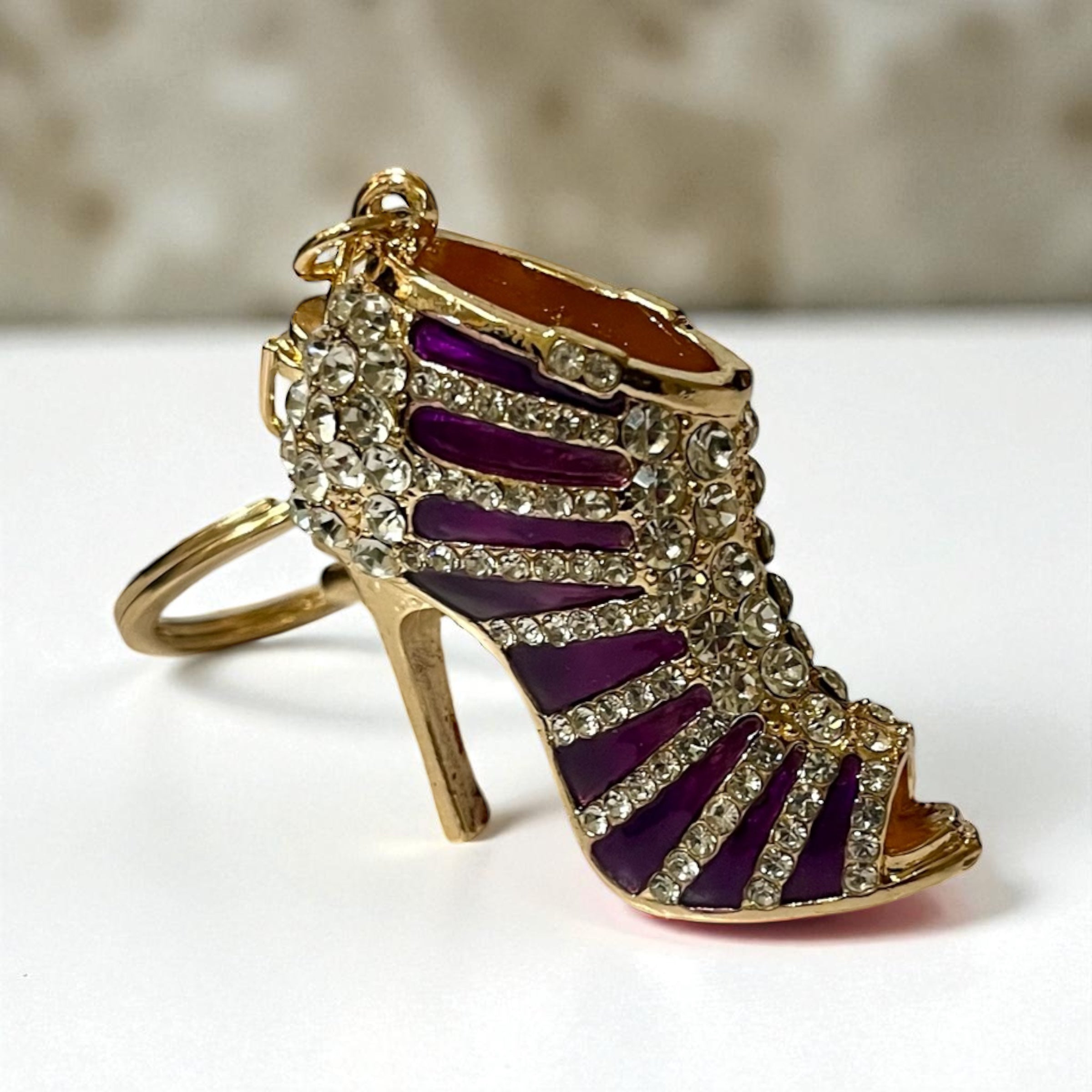 Elegant Rhinestone Stripe Pump Heels Keychain