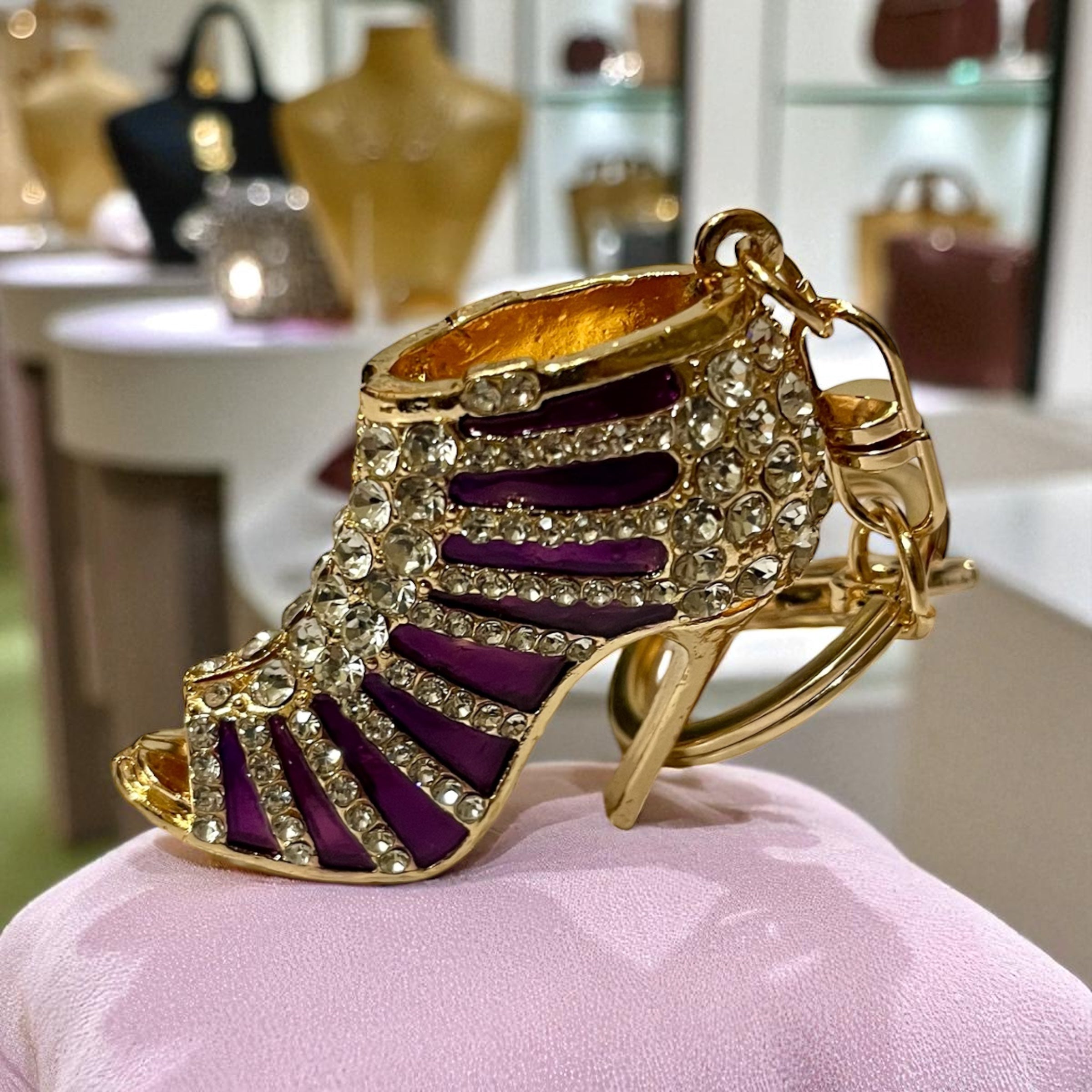 Elegant Rhinestone Stripe Pump Heels Keychain