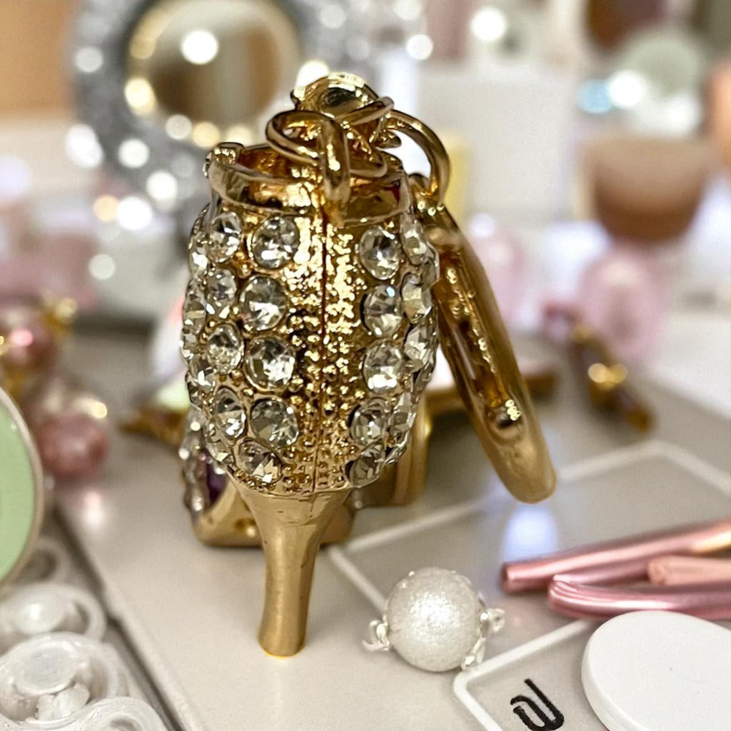 Elegant Rhinestone Stripe Pump Heels Keychain
