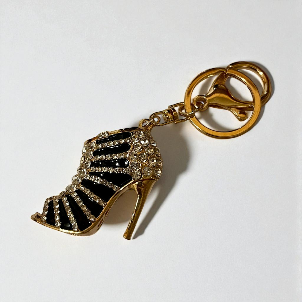 Elegant Rhinestone Stripe Pump Heels Keychain