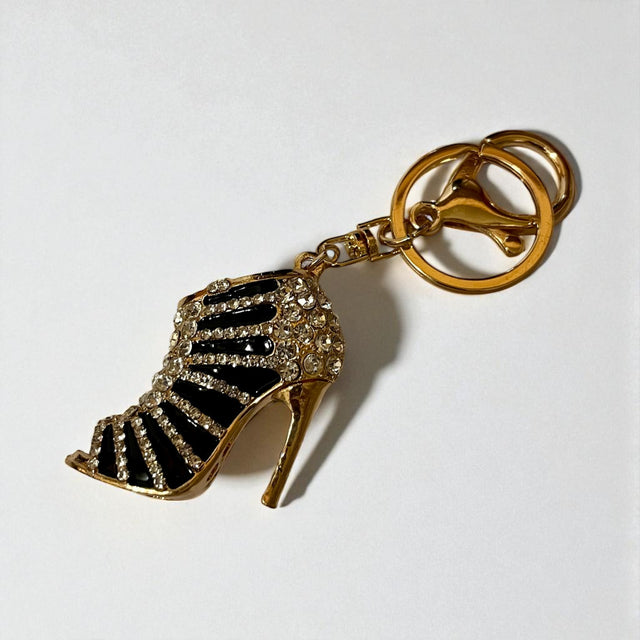 Elegant Rhinestone Stripe Pump Heels Keychain