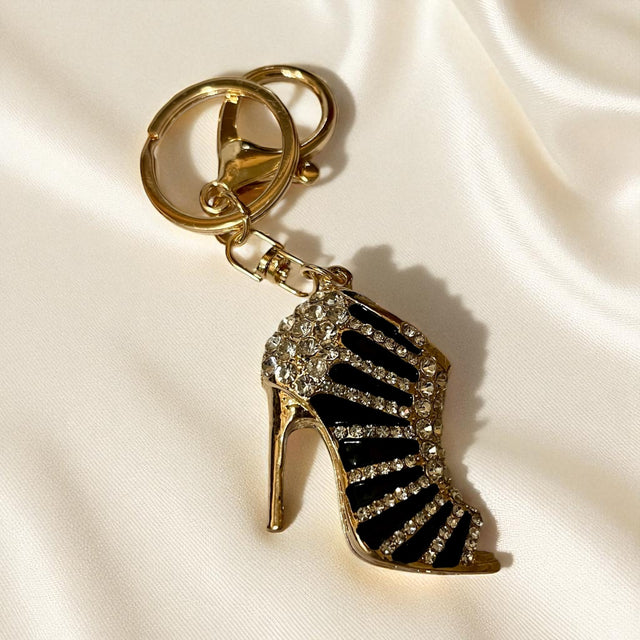 Elegant Rhinestone Stripe Pump Heels Keychain