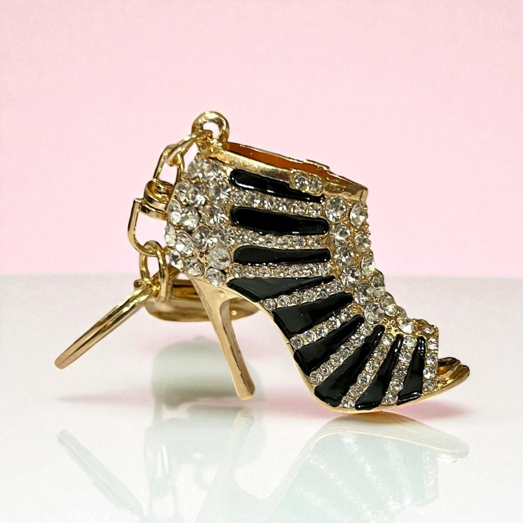 Elegant Rhinestone Stripe Pump Heels Keychain