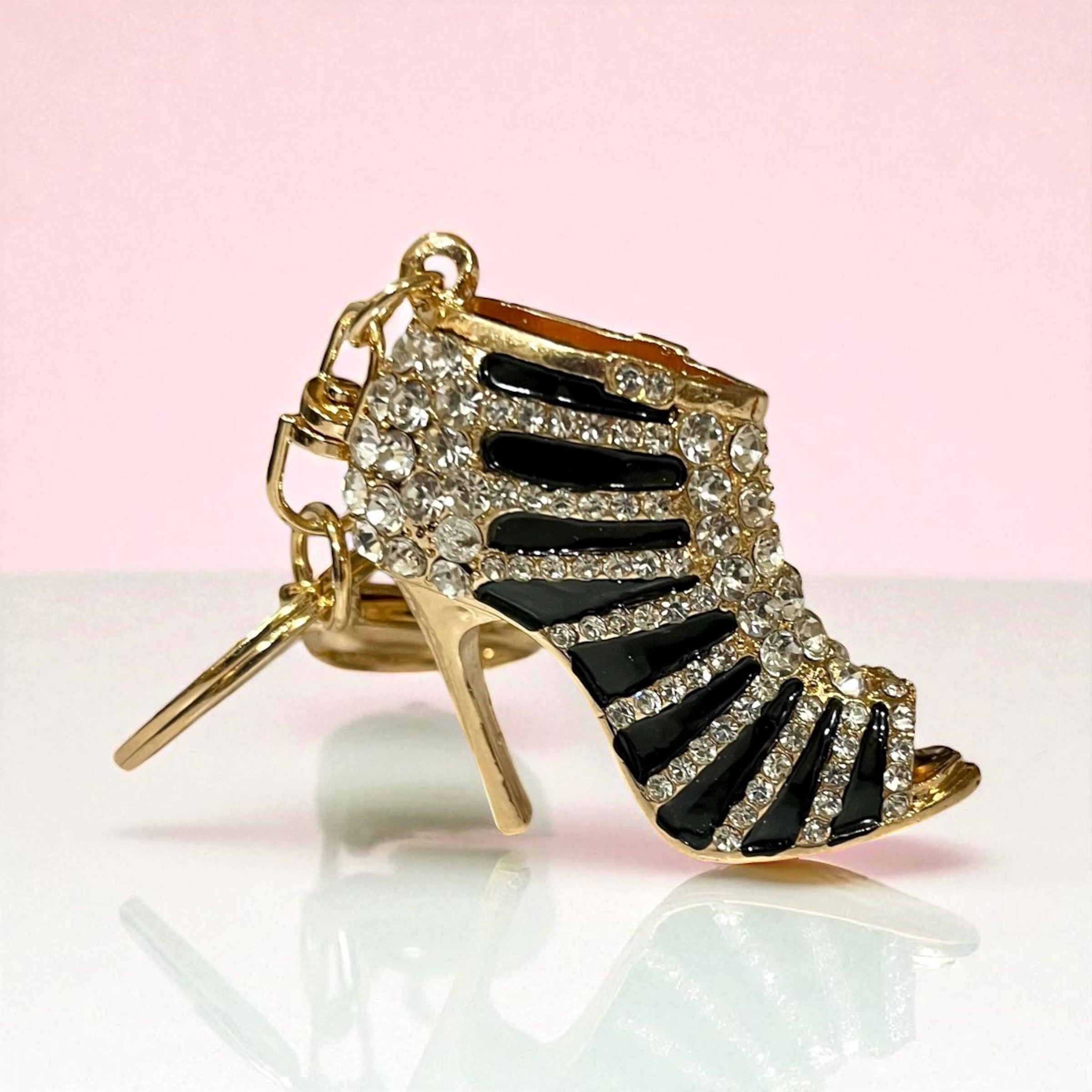 Elegant Rhinestone Stripe Pump Heels Keychain