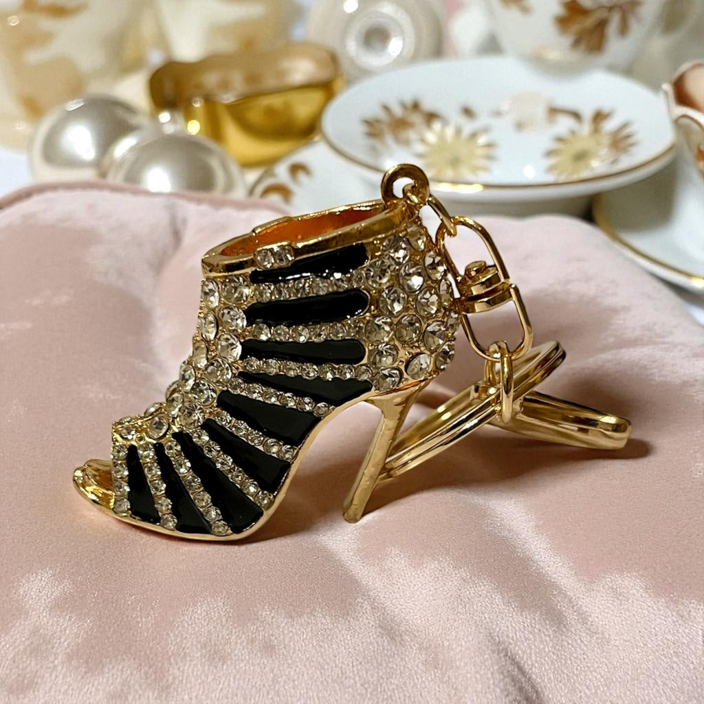 Elegant Rhinestone Stripe Pump Heels Keychain