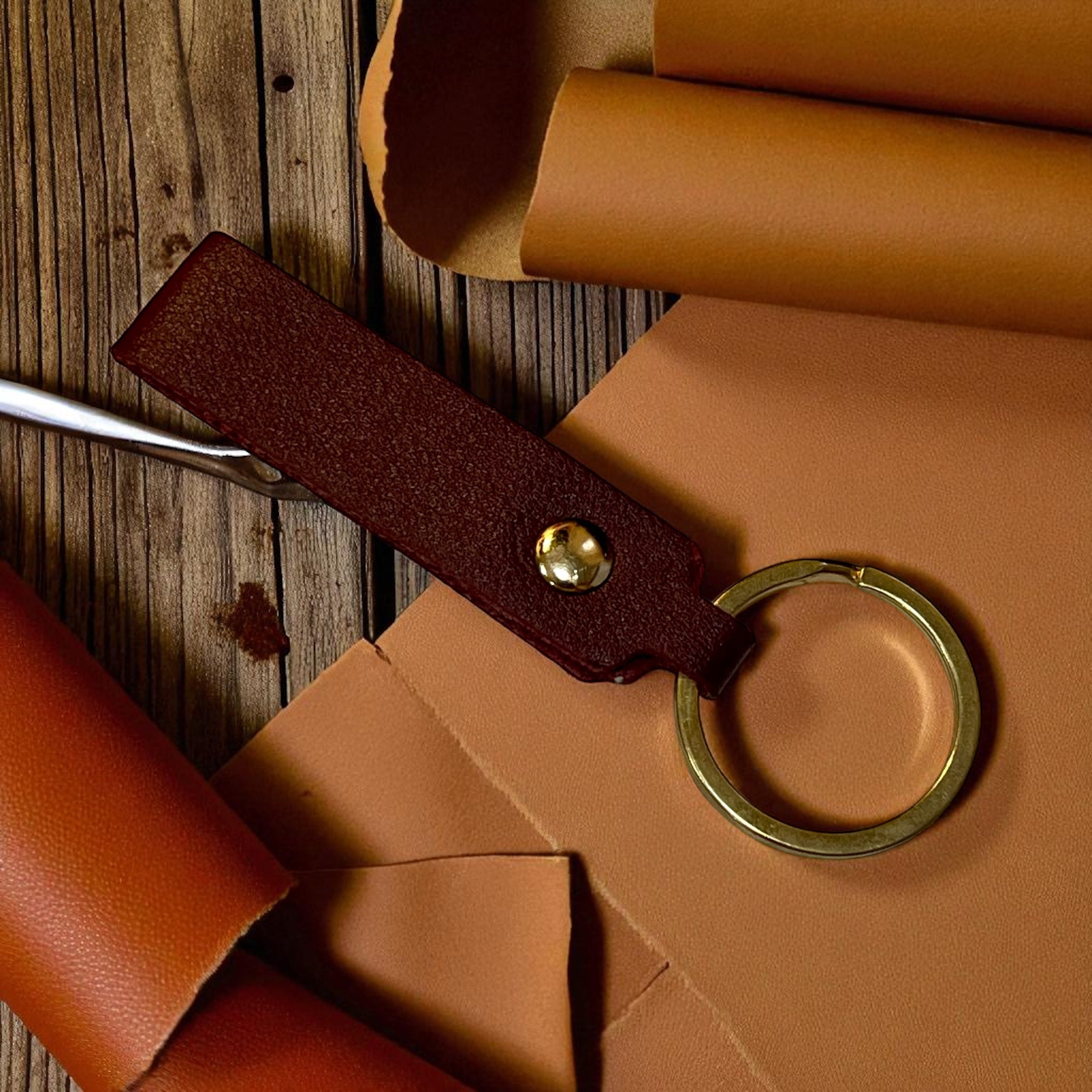 Leather Key Chain: Solid Colors with Hand Rope Strap