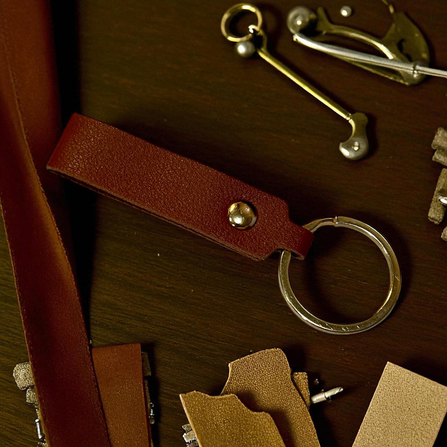 Leather Key Chain: Solid Colors with Hand Rope Strap