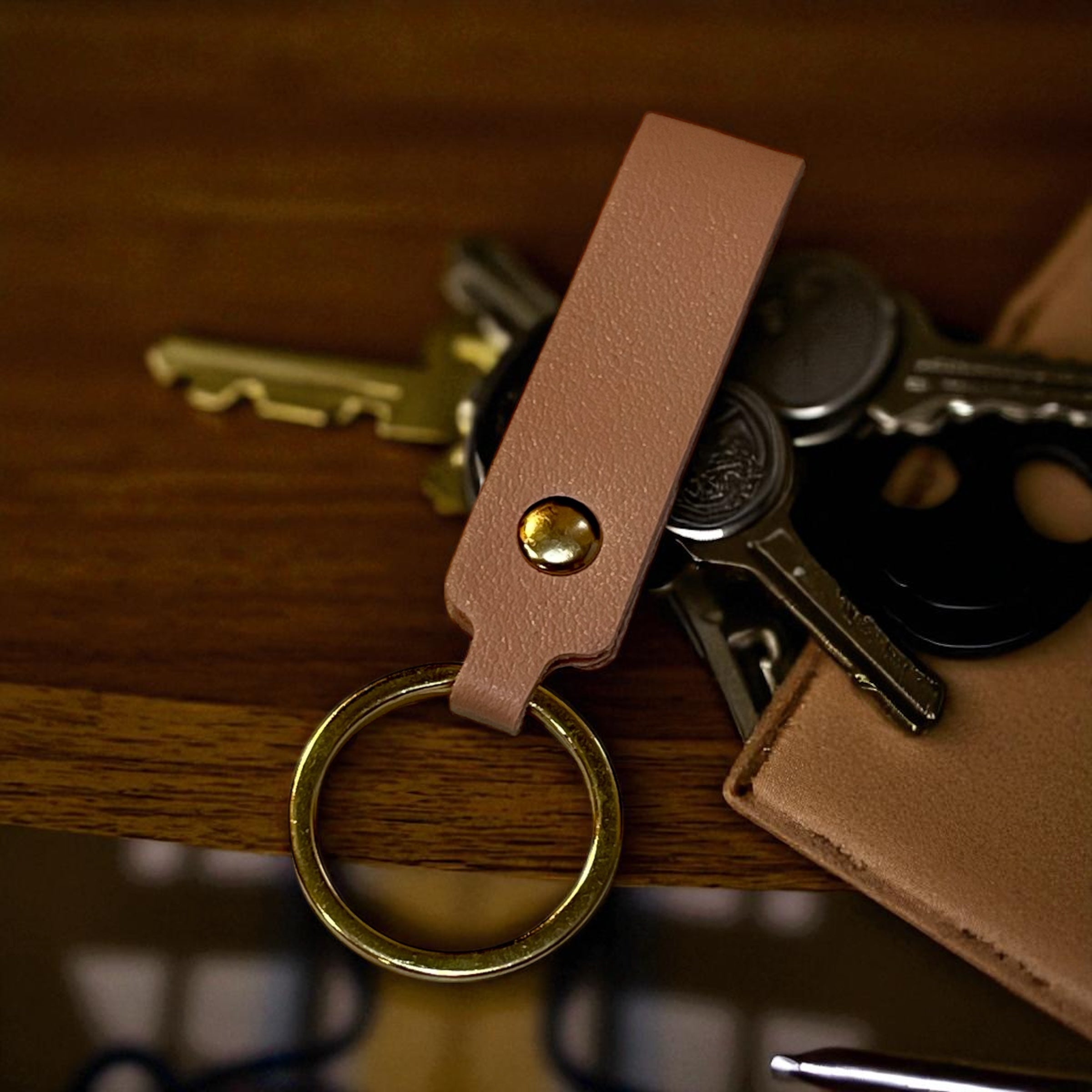 Leather Key Chain: Solid Colors with Hand Rope Strap
