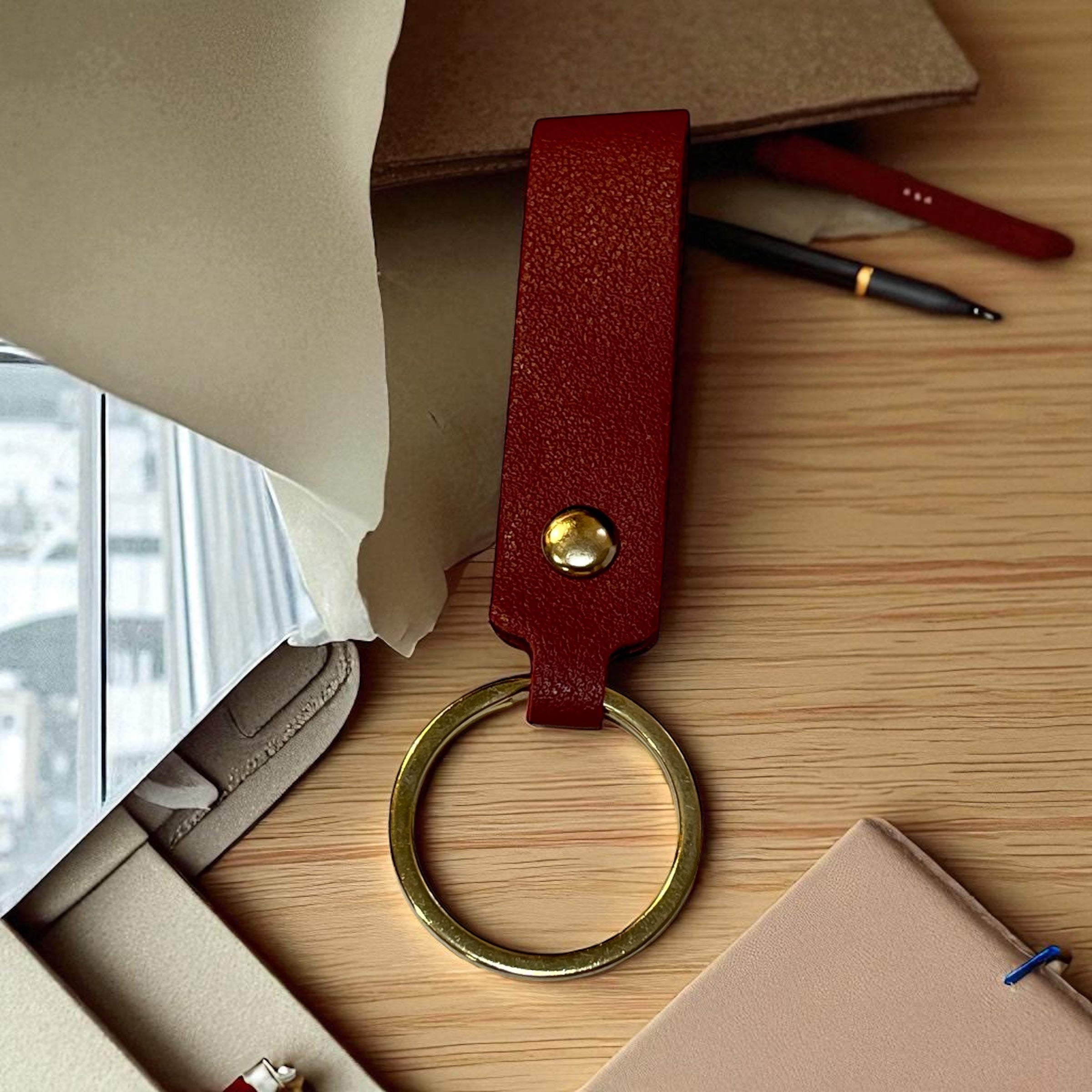 Leather Key Chain: Solid Colors with Hand Rope Strap