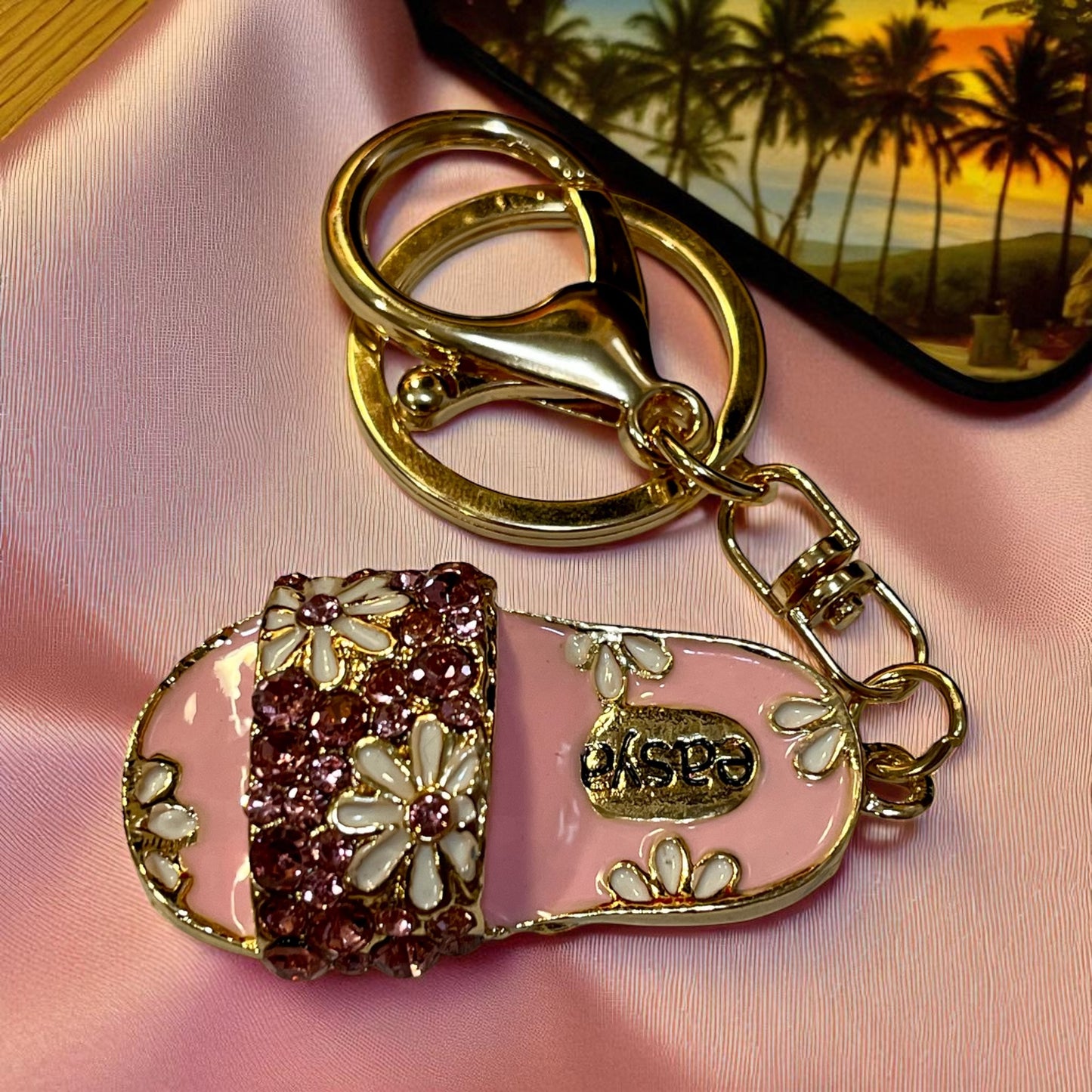 Pink Slippers Spring and Summer Rhinestones Jewels Keychain