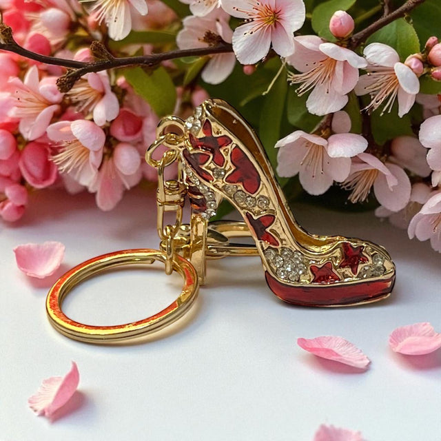 Red Star Jeweled High Heel Keychain