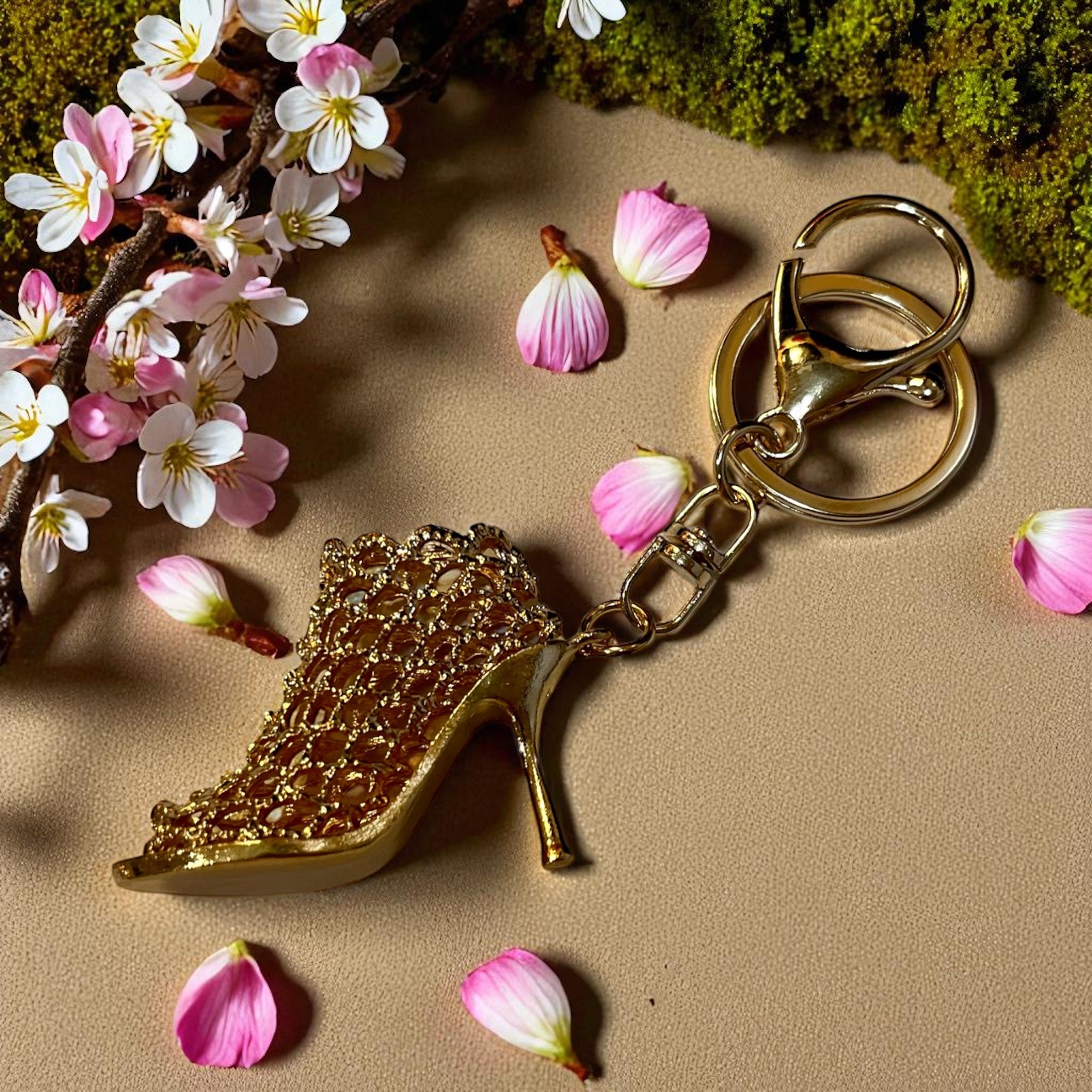Gold Ascent Hallow Design High Heel Pump Keychain