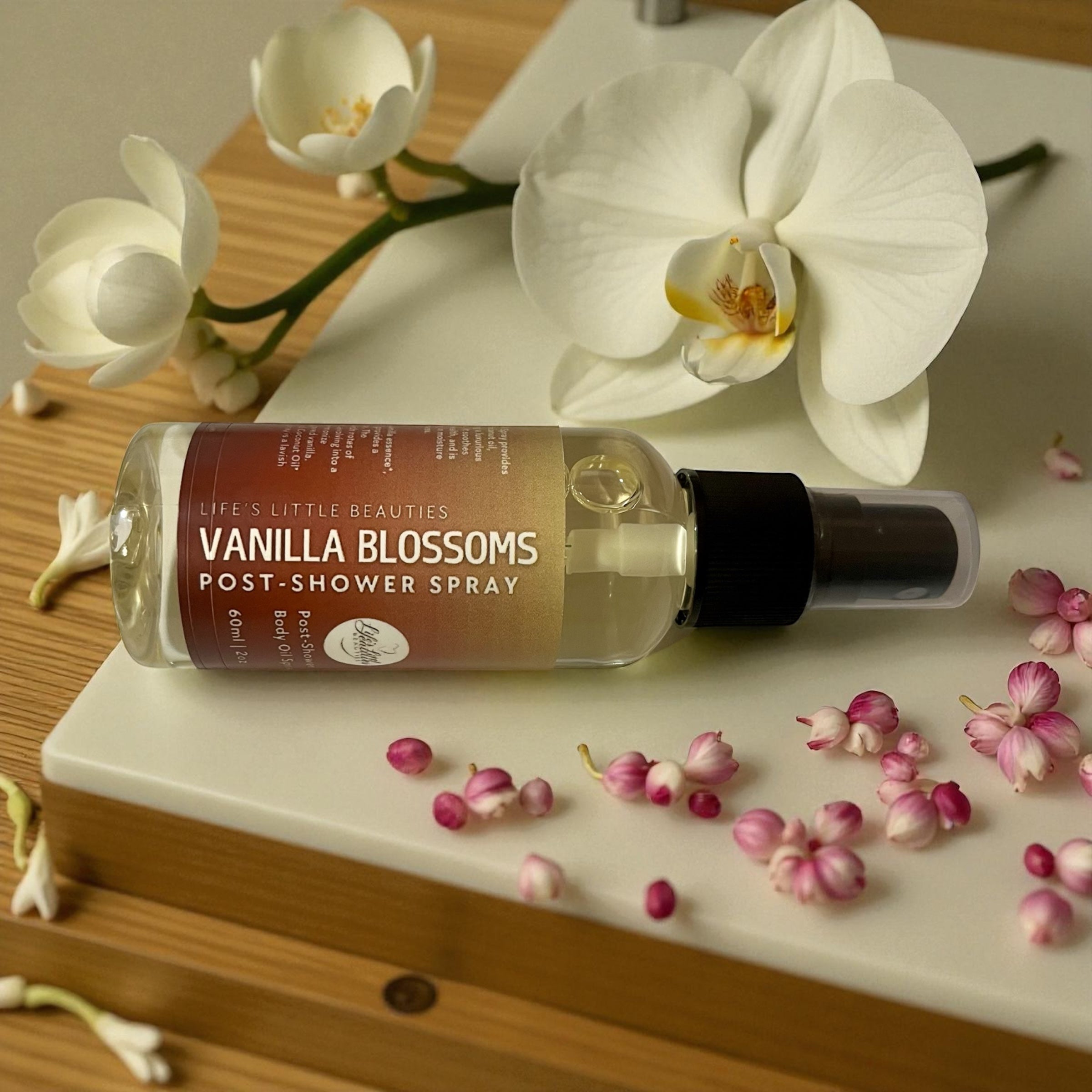Body Oil Spray: Vanilla Blossoms with Rose and Citrus - Light, Nourishing