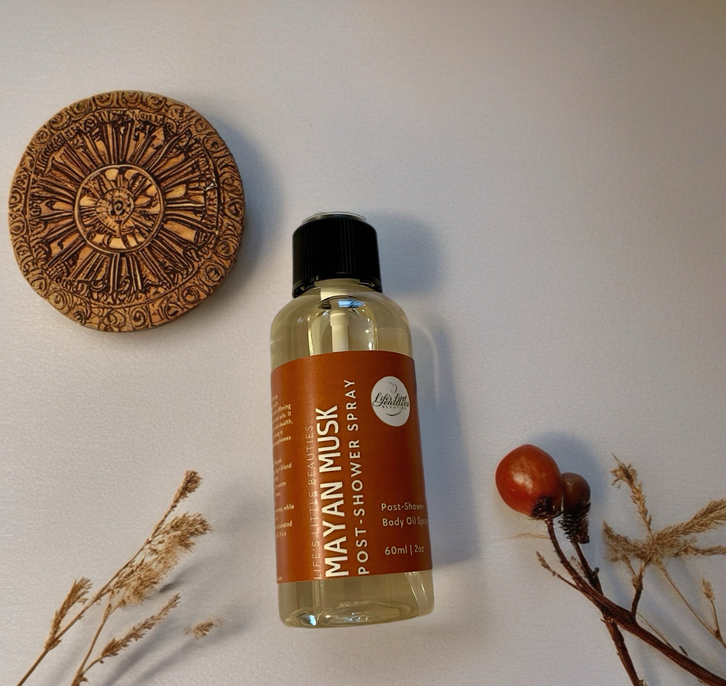 Mayan Musk Body Oil Spray – Warm Woods, Vanilla & Citrus Scent, 2oz Travel Size