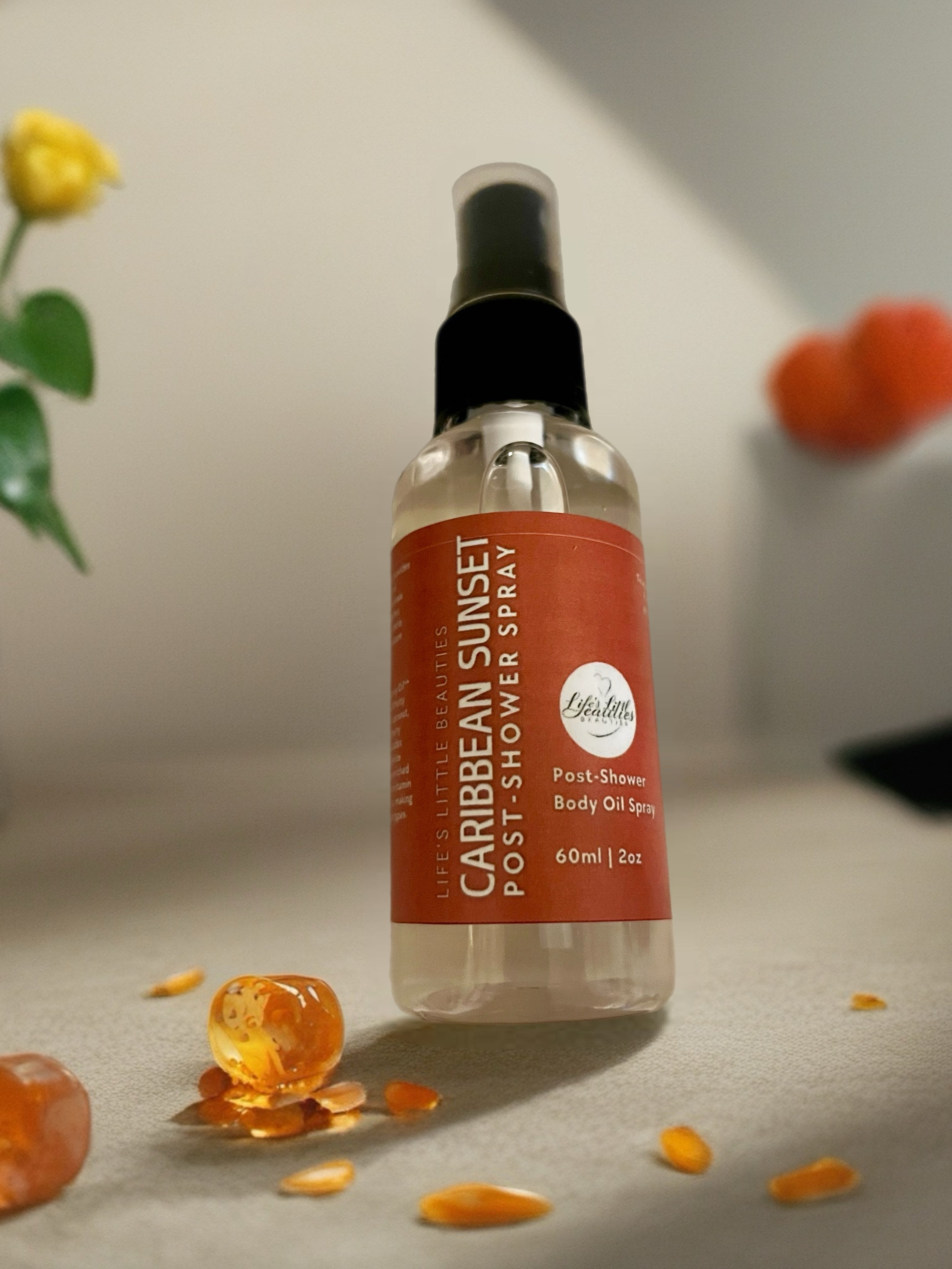 Body Oil Spray: Caribbean Sunset Scent - Mango, Coconut, Vitamin E