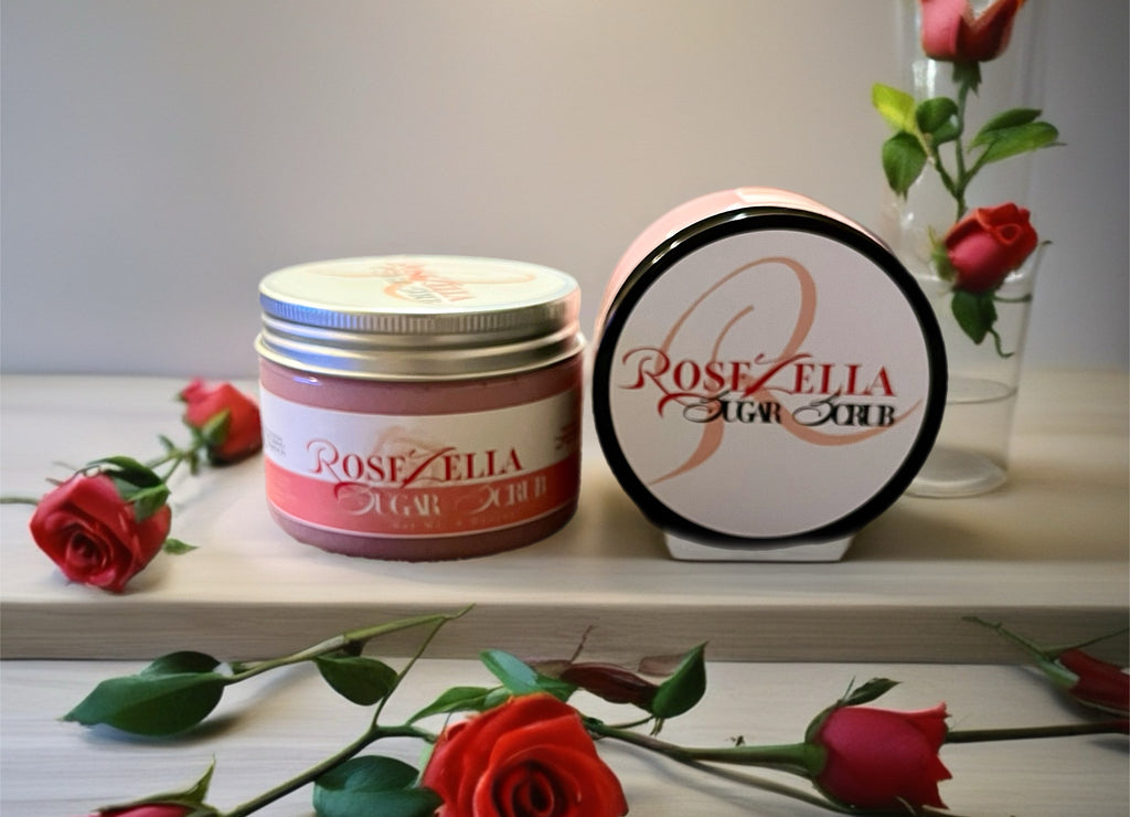 Rosezella Sugar Scrub, Rose Petals and Almond Oil (4oz Jar)