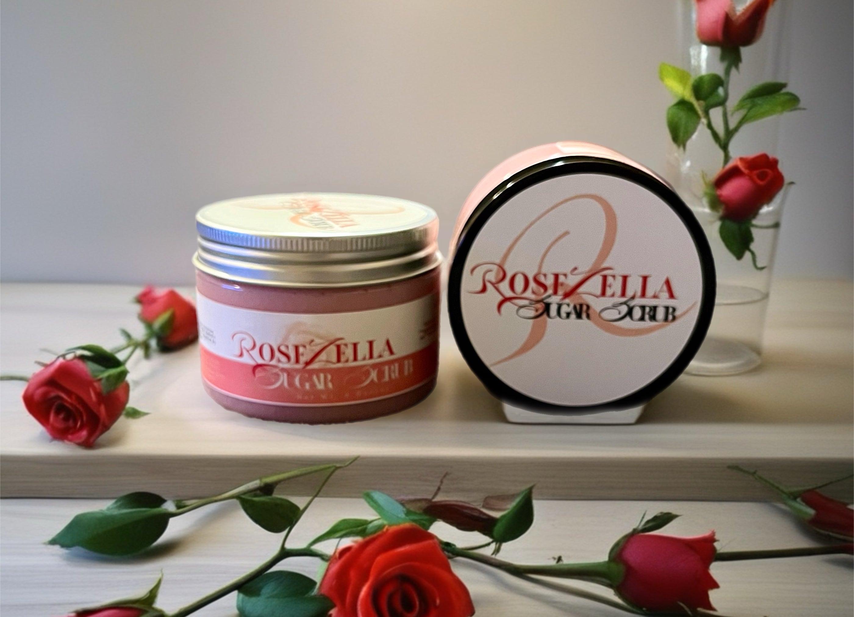 Rosezella Sugar Scrub, Rose Petals and Almond Oil (4oz Jar)