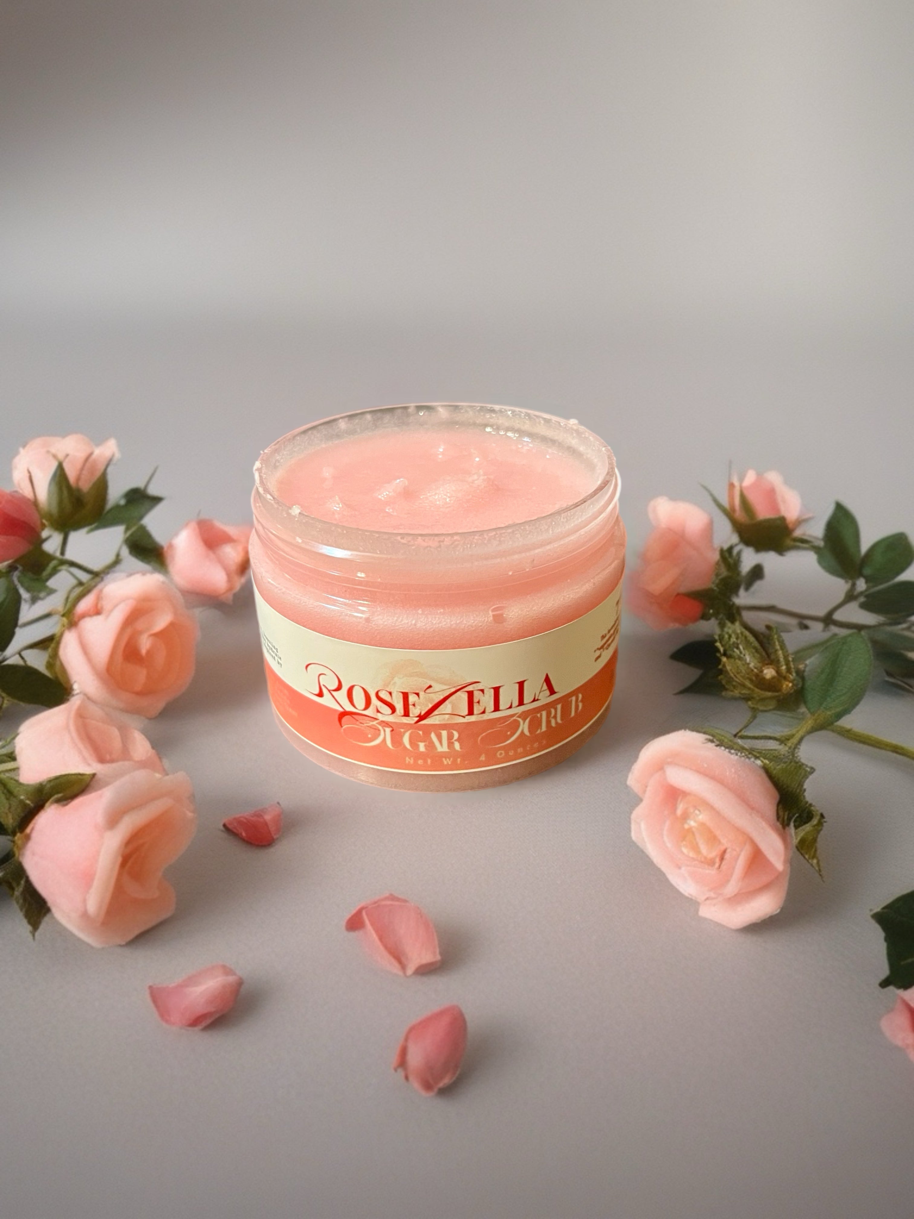Rosezella Sugar Scrub, Rose Petals and Almond Oil (4oz Jar)
