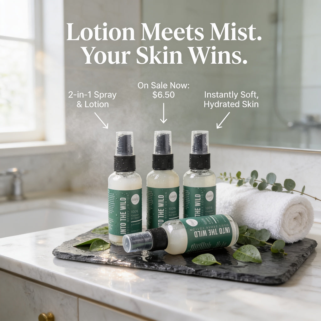 three bottles of lotion placed on a marble countertop, with a rolled-up white towel and some greenery nearby.