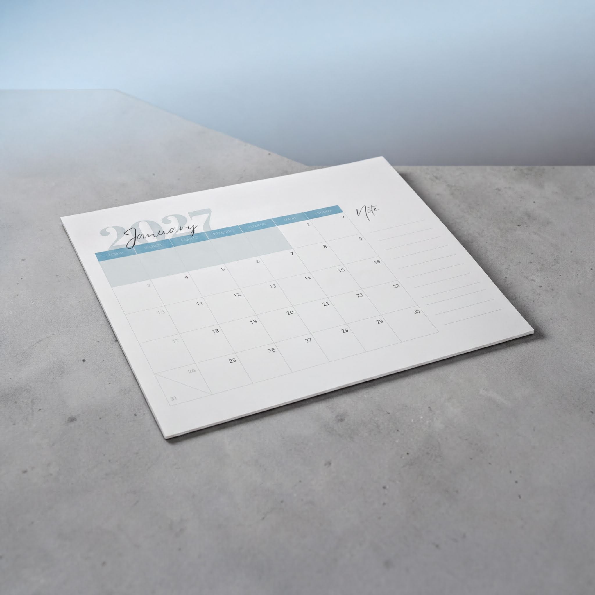 A calendar for the month of January, with the year "2027" displayed at the top.
