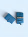 Two blue leather wallets are shown against a light blue background.