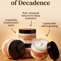 three jars of a product with a focus on the rich, whipped texture and deep hydration properties.