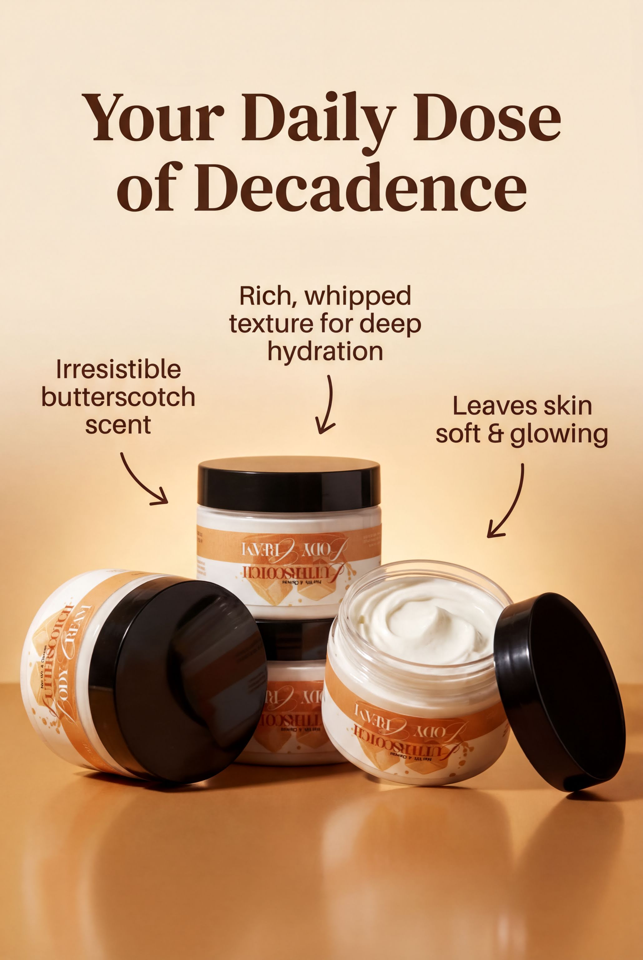 three jars of a product with a focus on the rich, whipped texture and deep hydration properties.