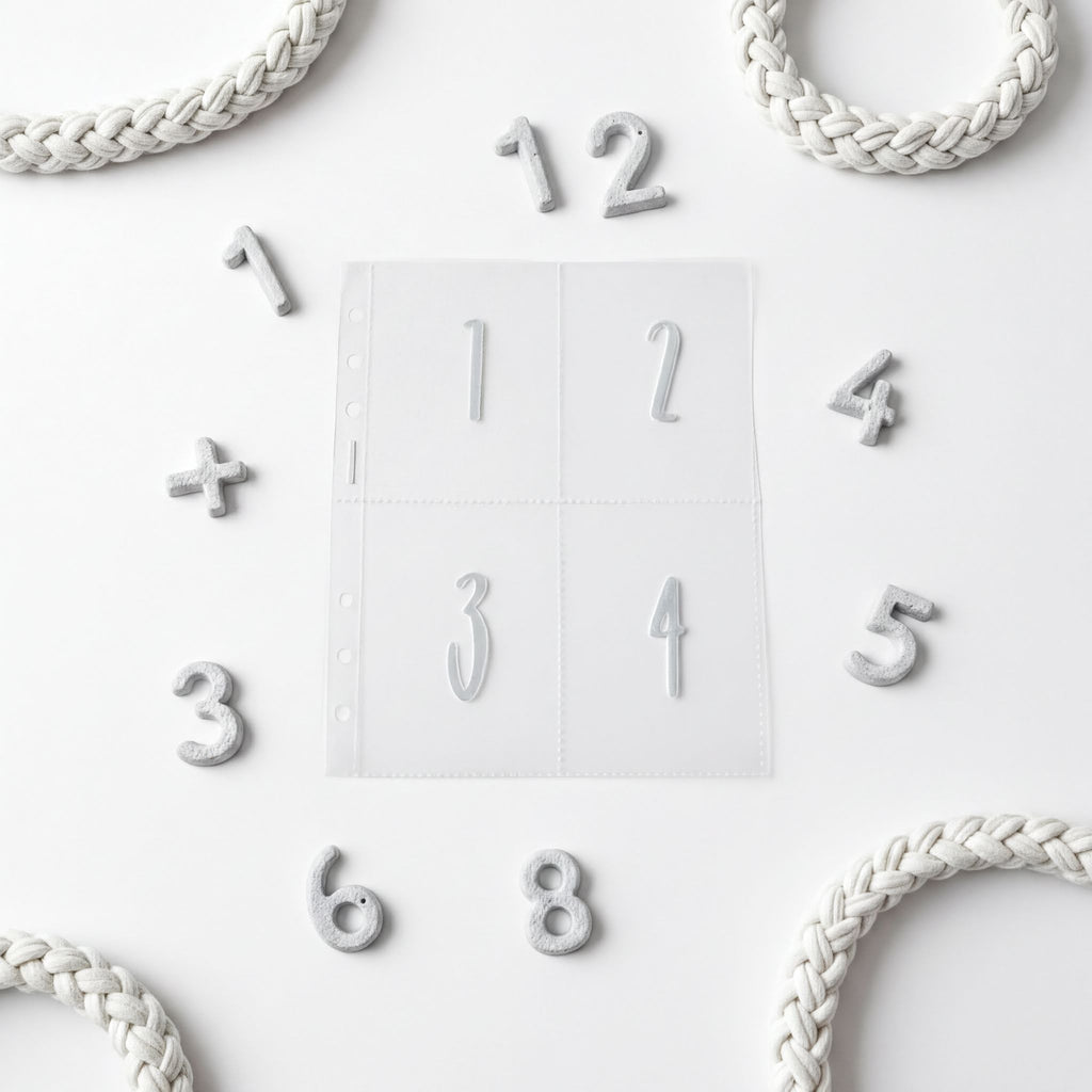 a collection of numbers and numbers on a white background, arranged in a circular pattern.